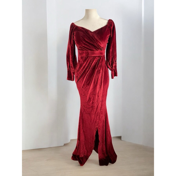 Miss Ord Dresses & Skirts - Size M long wrap style maxi Burgundy Velvet special occasion party holiday dress